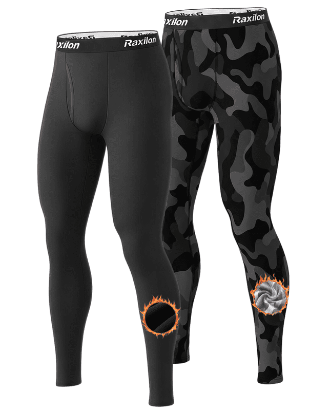 2 Pack Mens Long Johns Thermal Underwear Pants Fleece Lined Warm Base Legging Layer Bottoms Cold Weather Gear