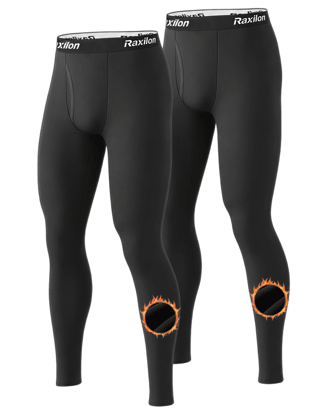 2 Pack Mens Long Johns Thermal Underwear Pants Fleece Lined Warm Base Legging Layer Bottoms Cold Weather Gear
