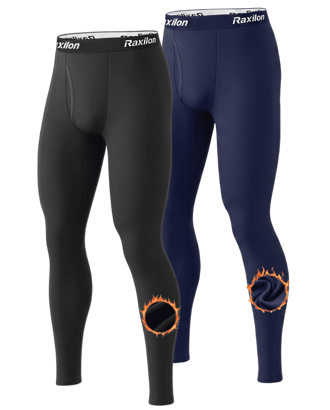 2 Pack Mens Long Johns Thermal Underwear Pants Fleece Lined Warm Base Legging Layer Bottoms Cold Weather Gear