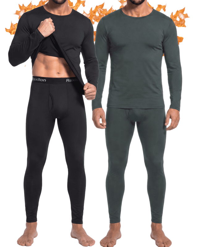 2 Pack Thermal Underwear Long Johns for Men Fleece Lined Base Layer Tops and Bottoms Set Cold Weather Clothing Gear Winter Gift