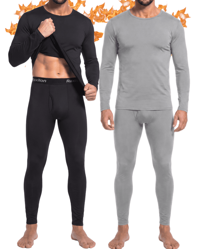 2 Pack Thermal Underwear Long Johns for Men Fleece Lined Base Layer Tops and Bottoms Set Cold Weather Clothing Gear Winter Gift