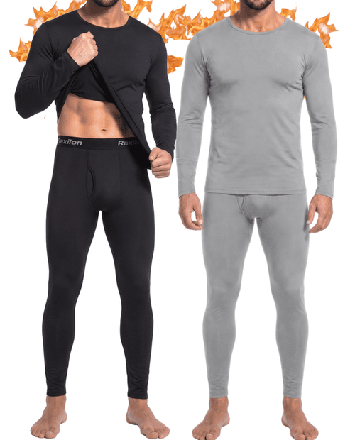 2 Pack Thermal Underwear Long Johns for Men Fleece Lined Base Layer Tops and Bottoms Set Cold Weather Clothing Gear Winter Gift