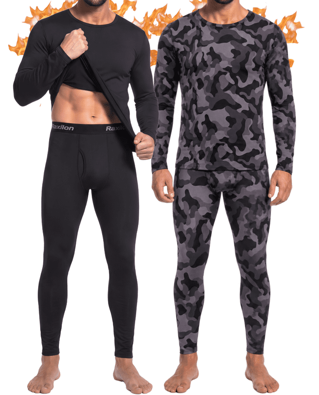 2 Pack Thermal Underwear Long Johns for Men Fleece Lined Base Layer Tops and Bottoms Set Cold Weather Clothing Gear Winter Gift