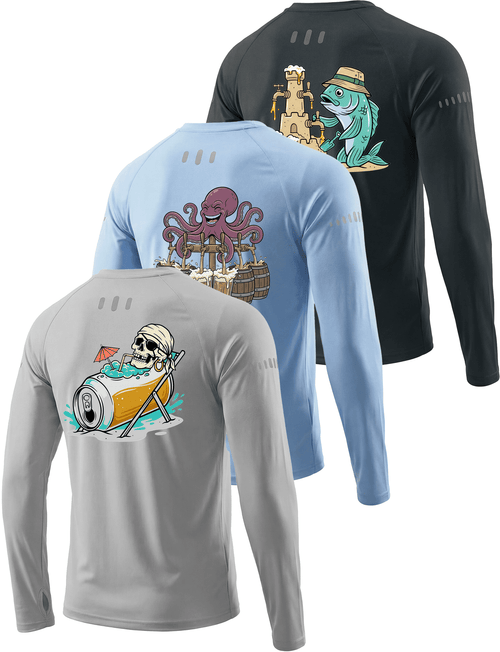 3 Pack Mens UPF 50+ Sun Protection Shirts Long Sleeve SPF Quick Dry Fishing Swim Rash Guard Athletic Workout Tops