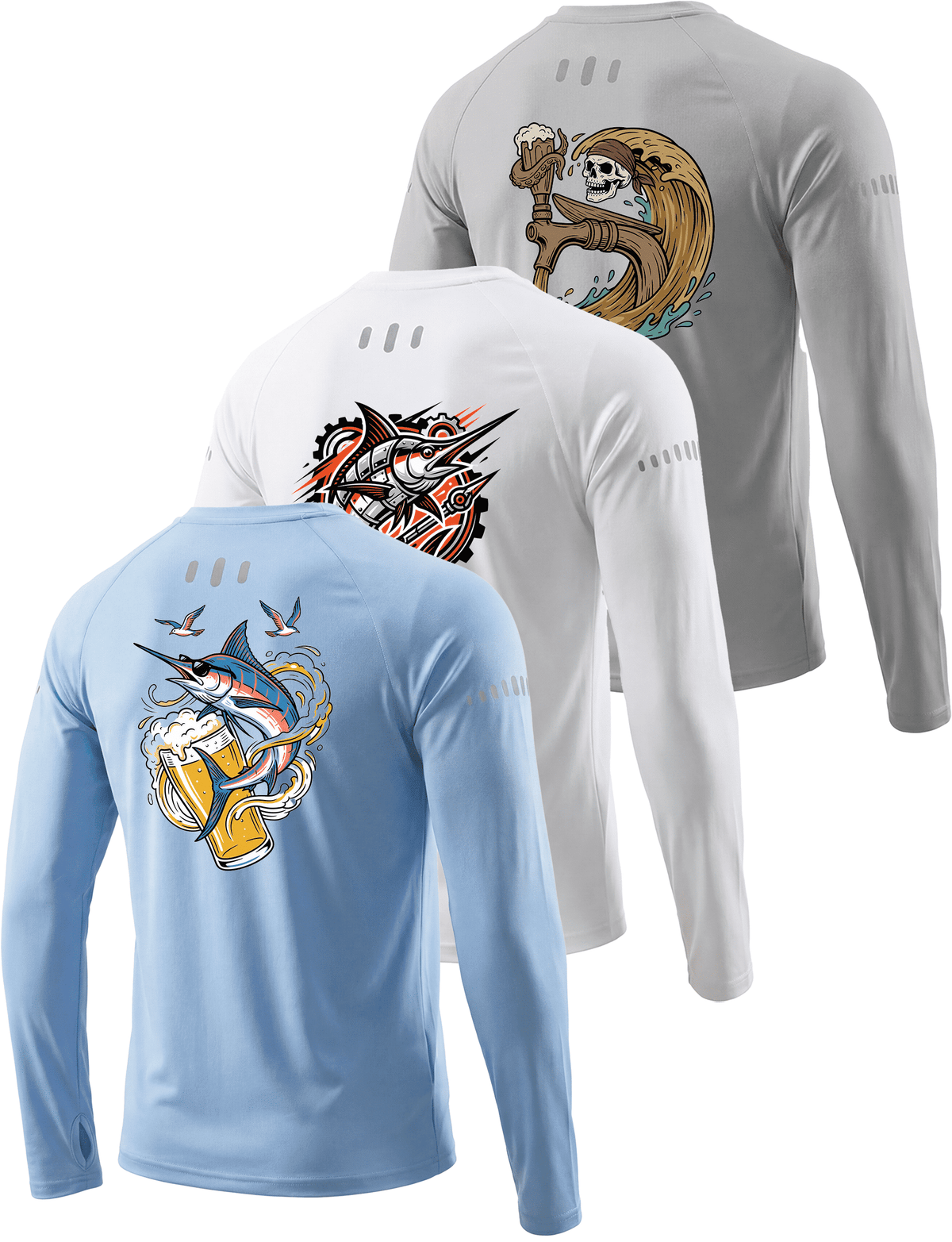 3 Pack Mens UPF 50+ Sun Protection Shirts Long Sleeve SPF Quick Dry Fishing Swim Rash Guard Athletic Workout Tops