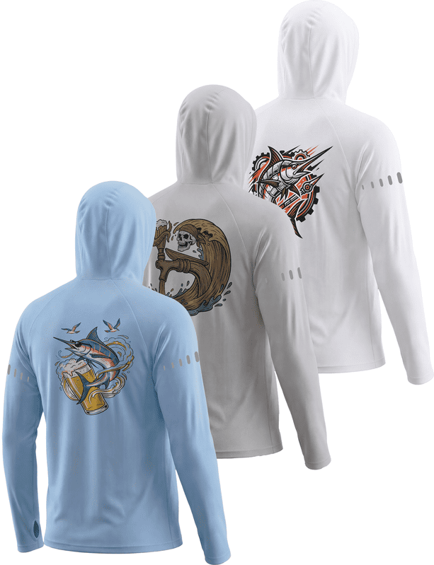 3 Pack UPF 50+ Sun Protection Mens Hoodie Long Sleeve SPF Fishing Shirt Swim Rash Guard Athletic Workout Tops