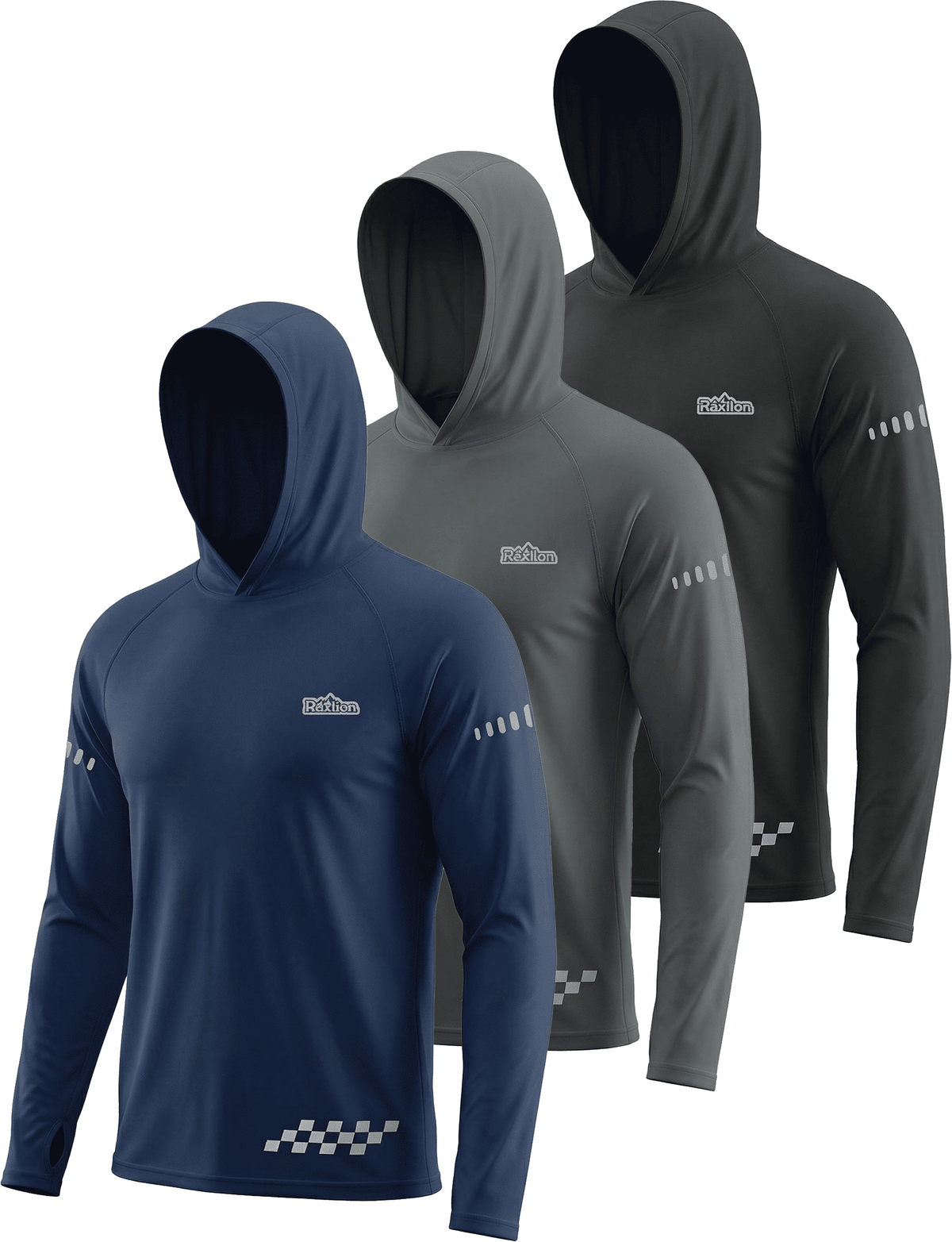 3 Pack UPF 50+ Sun Protection Mens Hoodie Long Sleeve SPF Fishing Shirt Swim Rash Guard Athletic Workout Tops