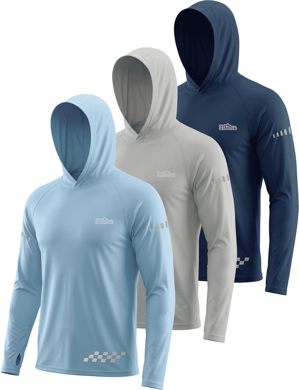 3 Pack UPF 50+ Sun Protection Mens Hoodie Long Sleeve SPF Fishing Shirt Swim Rash Guard Athletic Workout Tops