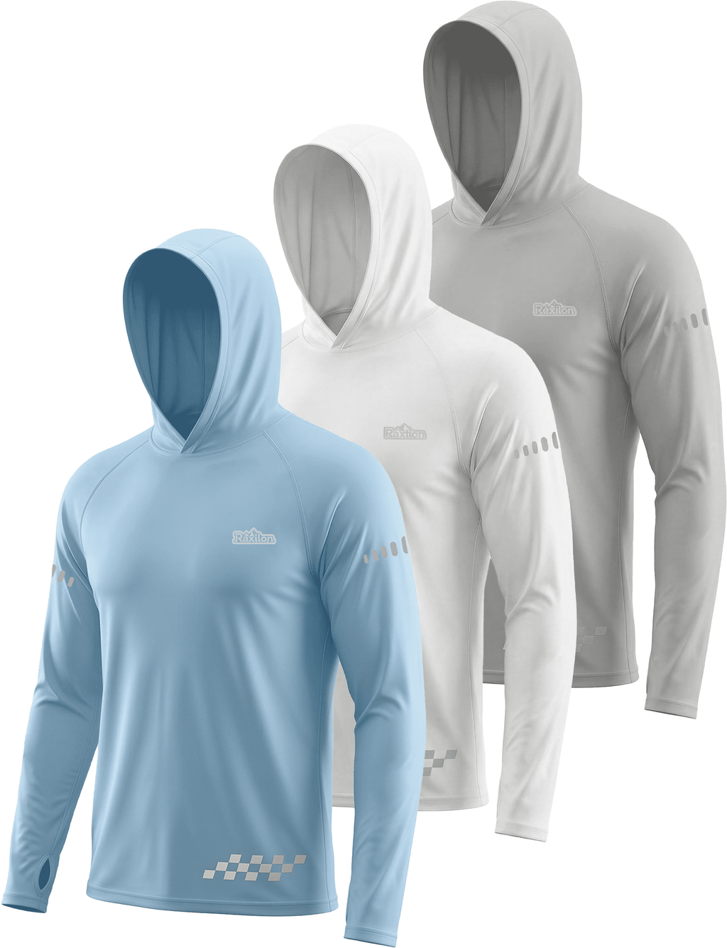3 Pack UPF 50+ Sun Protection Mens Hoodie Long Sleeve SPF Fishing Shirt Swim Rash Guard Athletic Workout Tops