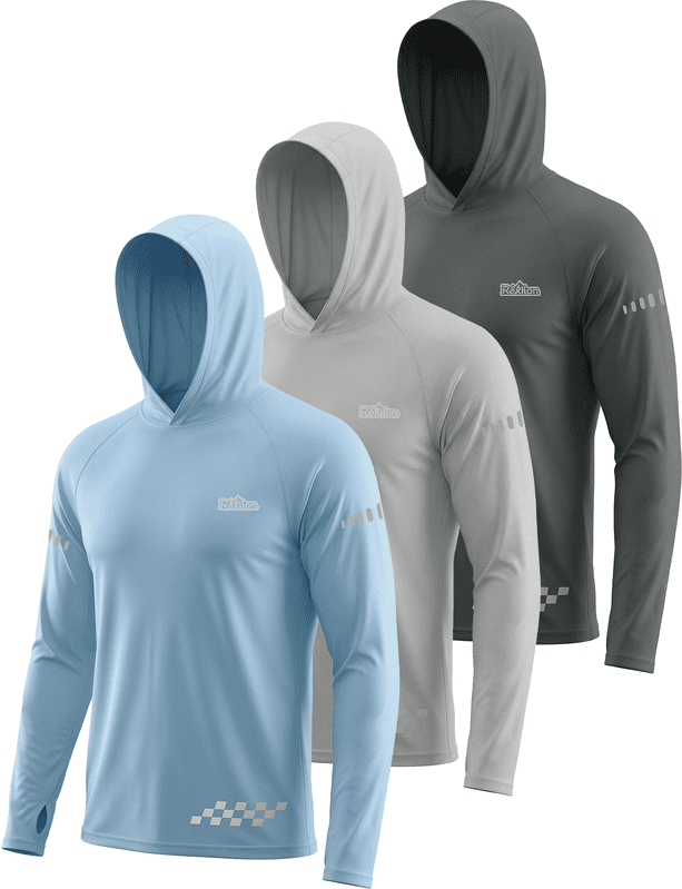 3 Pack UPF 50+ Sun Protection Mens Hoodie Long Sleeve SPF Fishing Shirt Swim Rash Guard Athletic Workout Tops