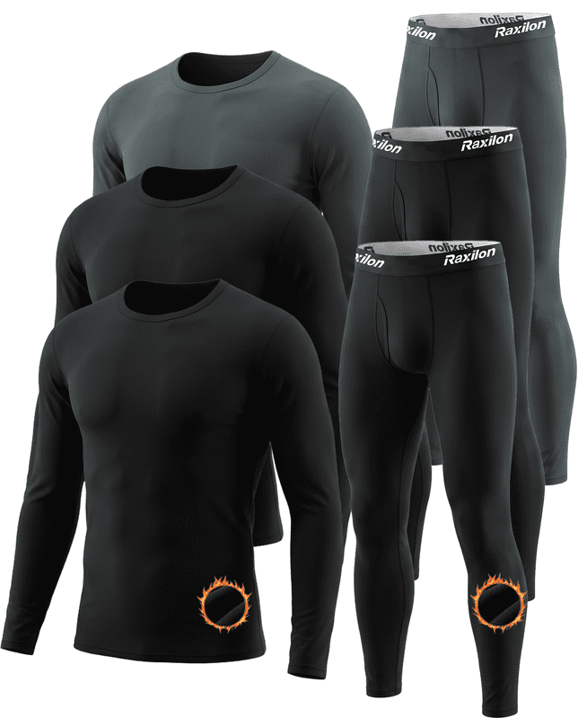 3 Set Thermal Underwear for Men Long Johns with Fleece Lined Base Layer Men Cold Weather Top Bottom