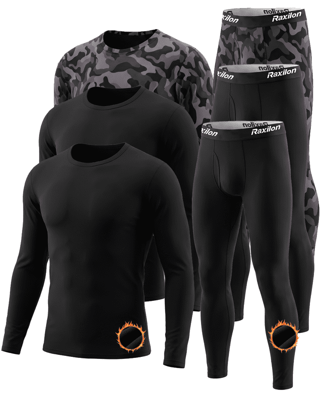 3 Set Thermal Underwear for Men Long Johns with Fleece Lined Base Layer Men Cold Weather Top Bottom