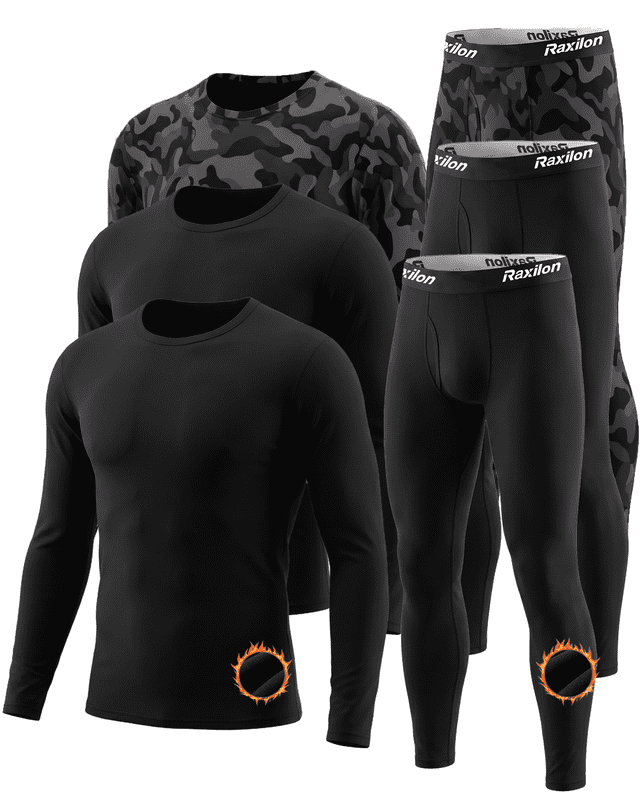 3 Set Thermal Underwear for Men Long Johns with Fleece Lined Base Layer Men Cold Weather Top Bottom