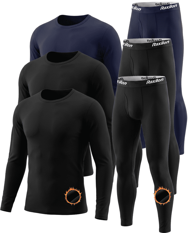 3 Set Thermal Underwear for Men Long Johns with Fleece Lined Base Layer Men Cold Weather Top Bottom
