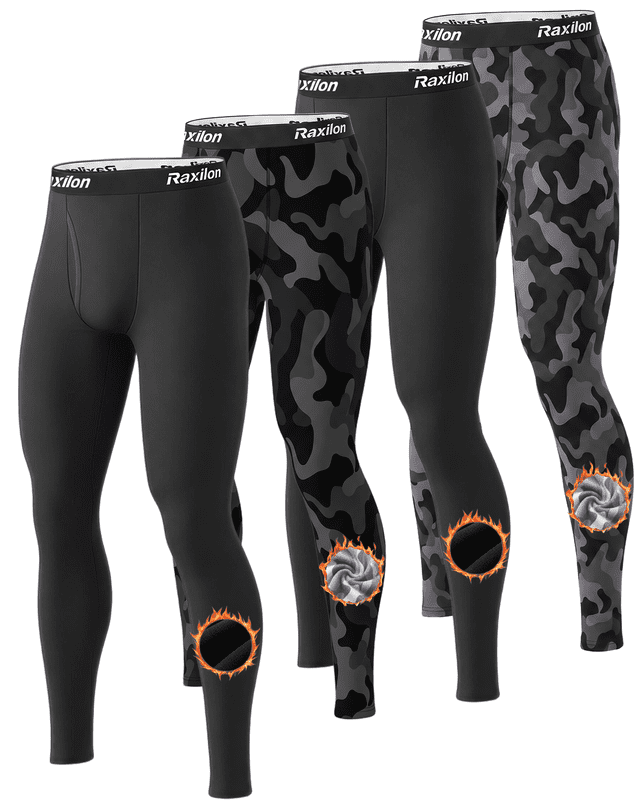 2 Pack Mens Long Johns Thermal Underwear Pants Fleece Lined Warm Base Legging Layer Bottoms Cold Weather Gear