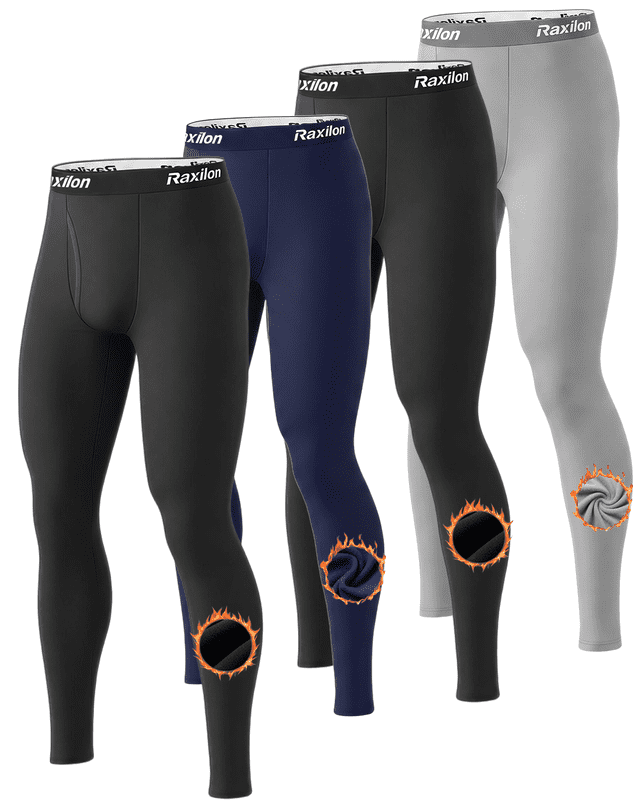 2 Pack Mens Long Johns Thermal Underwear Pants Fleece Lined Warm Base Legging Layer Bottoms Cold Weather Gear
