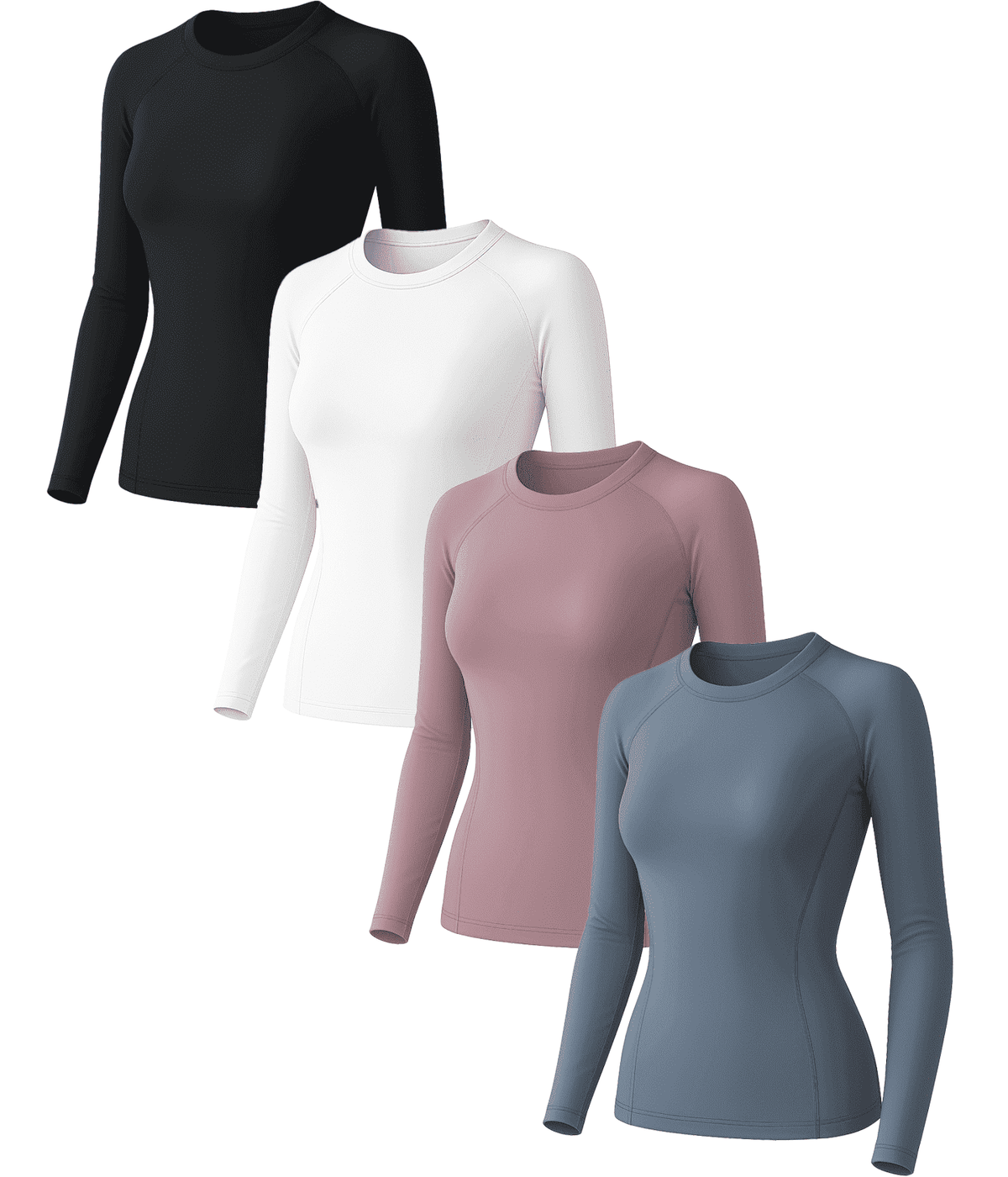 Raxilon 4 Pack Woman's Long Sleeve Athletic Sun Shirts Underscrub Workout UPF 50+ Undershirt for Gym Running Tops