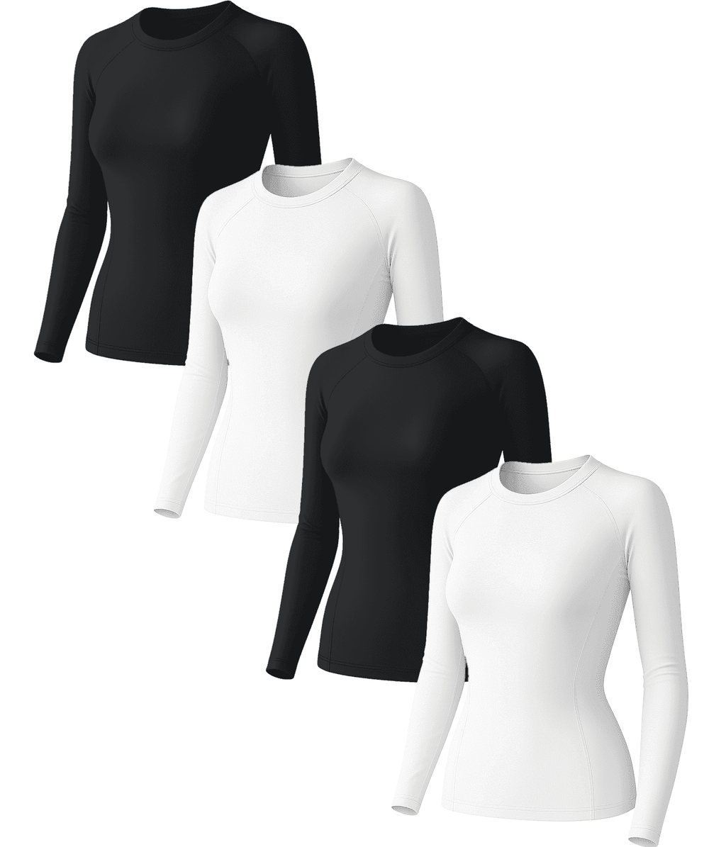 Raxilon 4 Pack Woman's Long Sleeve Athletic Sun Shirts Underscrub Workout UPF 50+ Undershirt for Gym Running Tops