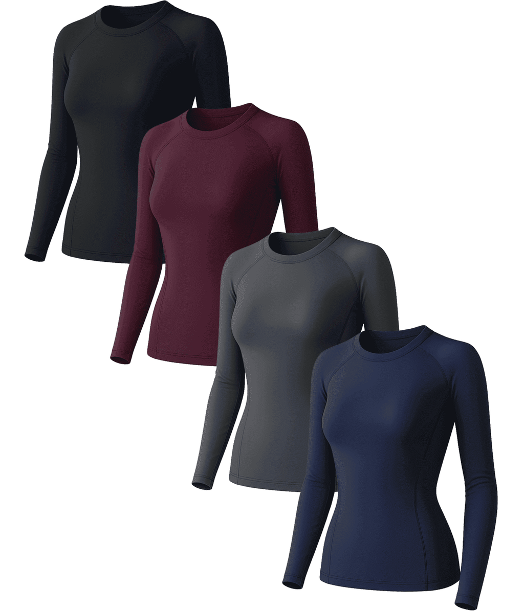 Raxilon 4 Pack Woman's Long Sleeve Athletic Sun Shirts Underscrub Workout UPF 50+ Undershirt for Gym Running Tops