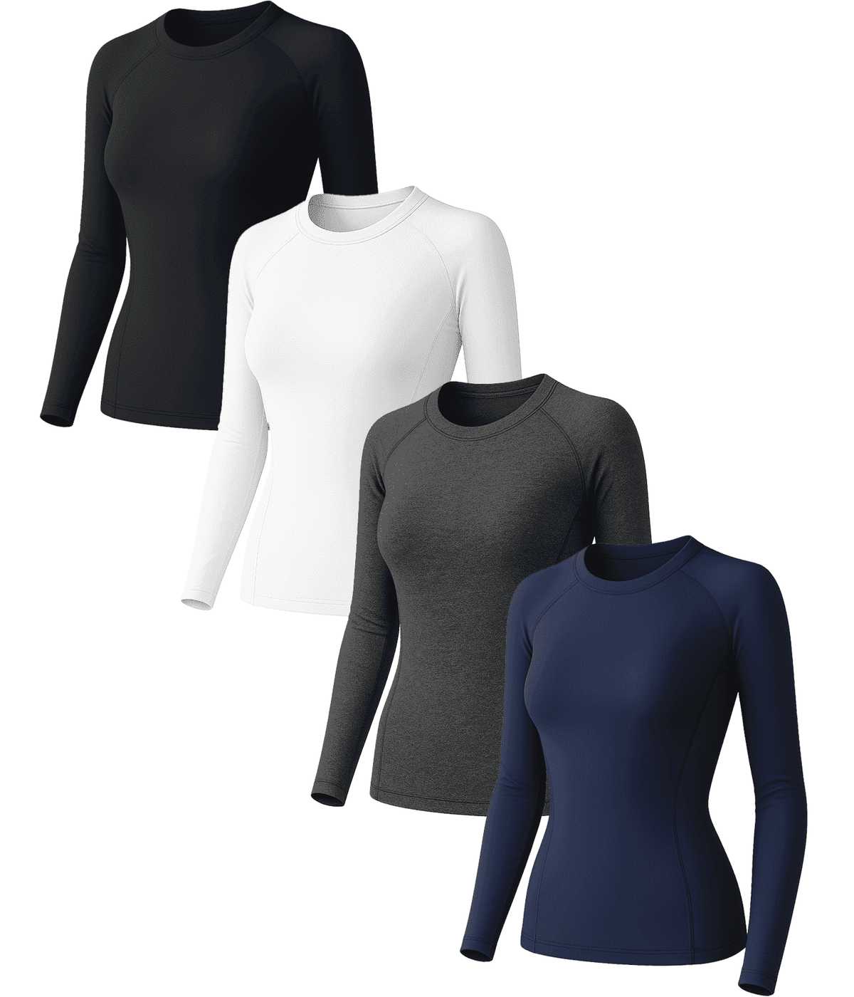 Raxilon 4 Pack Woman's Long Sleeve Athletic Sun Shirts Underscrub Workout UPF 50+ Undershirt for Gym Running Tops