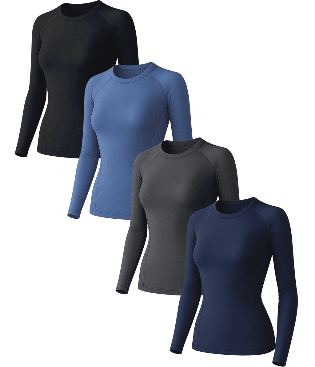 Raxilon 4 Pack Woman's Long Sleeve Athletic Sun Shirts Underscrub Workout UPF 50+ Undershirt for Gym Running Tops