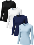 Raxilon 4 Pack Woman's Long Sleeve Athletic Sun Shirts Underscrub Workout UPF 50+ Undershirt for Gym Running Tops